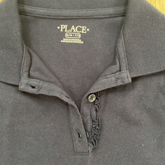 Childrens place 7/8 navy, red and white ruffle button long sleeve polos - Picture 4 of 4